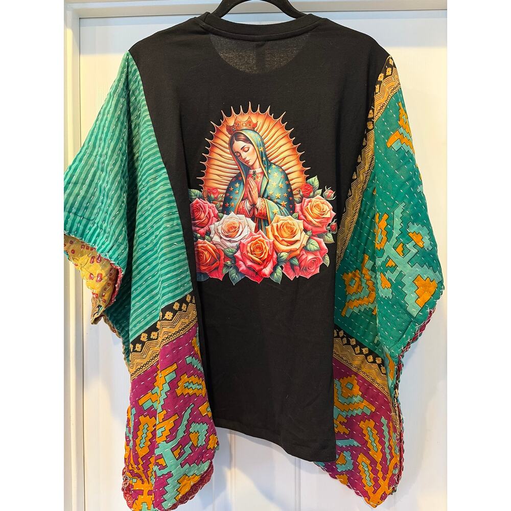 Lady of Guadalupe Upcycled Kantha Tunic Top Shirt OS Handmade